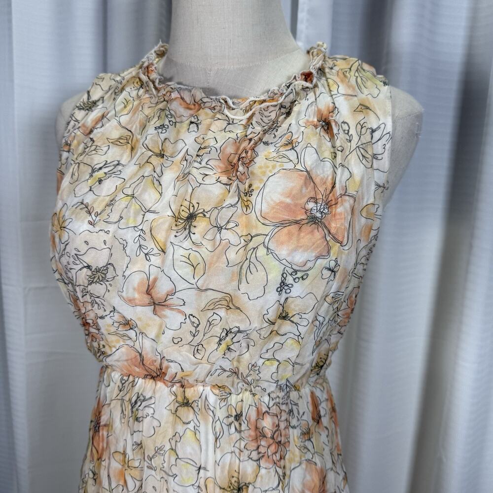 Le Ragazze Womens Sleeveless Midi Dress Size Large Floral Silk Blend Lined Italy - Picture 2 of 12